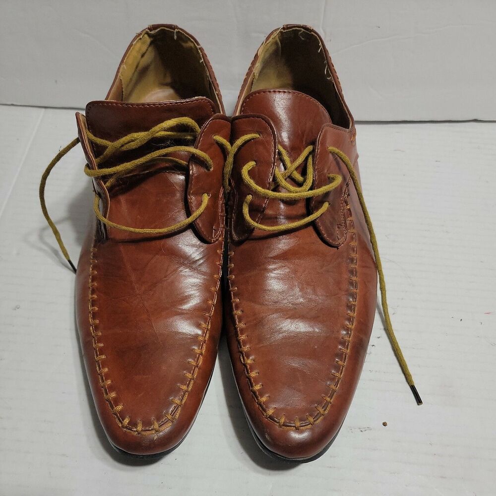 Top Rank Men Shoes LEATHER OXFORD ITALY Fashion Styles Milan NY Brown  Sz 42/9.5
